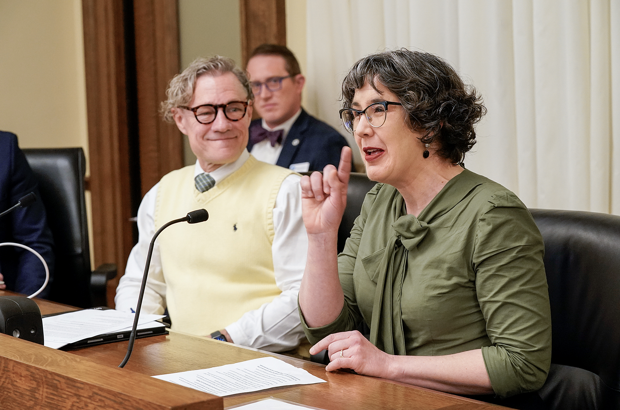 Dana DeMaster, director of employment and economic assistance for Dakota County, testifies before the House Human Services Finance and Policy Committee Tuesday in support of HF4675. Sponsored by Rep. Danny Nadeau, the bill would establish a Human Services Systems Steering Committee. (Photo by Michele Jokinen)